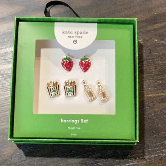 Kate Spade Target Collab Earrings Set Strawberry Champagne French Fries NIB - Picture 1 of 5